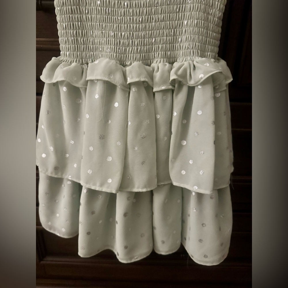 Habitual Girls Light Green w Silver Polka Dot Puff Sleeve Dress - Size 12 - NWOT - Picture 5 of 7